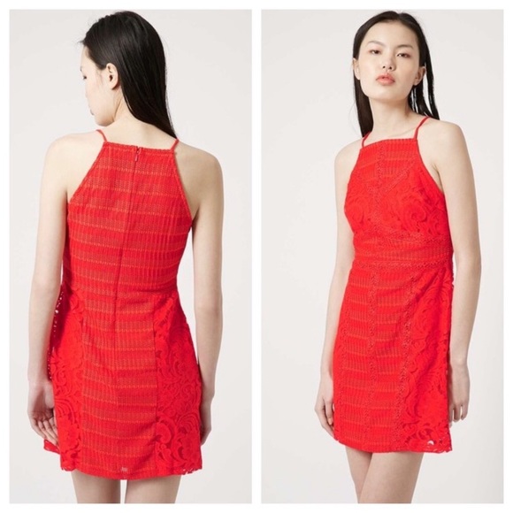 Red Topshop Lace Bodycon Mini Dress• EUC - Picture 3 of 12